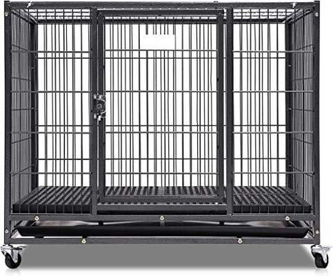 Grote honden zware metalen kennel en krat met vier wielen in zwart