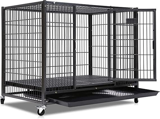 Grote honden zware metalen kennel en krat met vier wielen in zwart