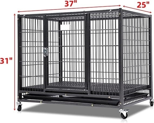 Grote honden zware metalen kennel en krat met vier wielen in zwart
