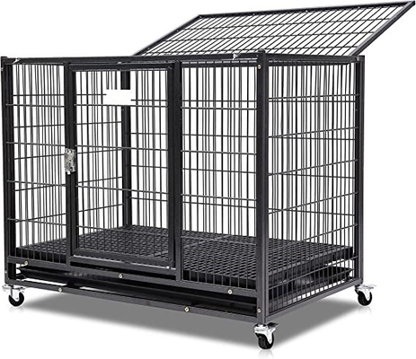 Grote honden zware metalen kennel en krat met vier wielen in zwart