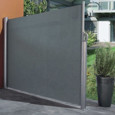 Uittrekbare zijde luifel voor buiten terras Grijzige polyester zeil materiaal privacy muren