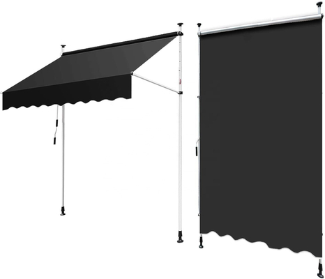 300x130cm Polyesterstof Buiten Balkon Clamp Markise met ijzeren frame in grijs/zwart