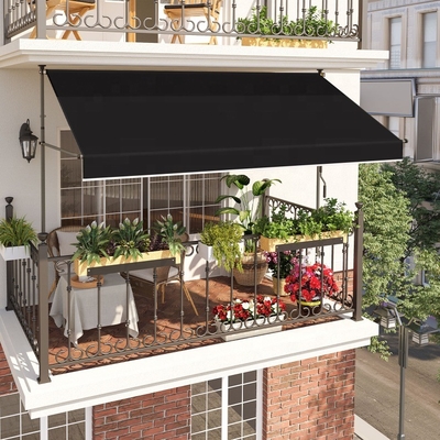 300x130cm Polyesterstof Buiten Balkon Clamp Markise met ijzeren frame in grijs/zwart