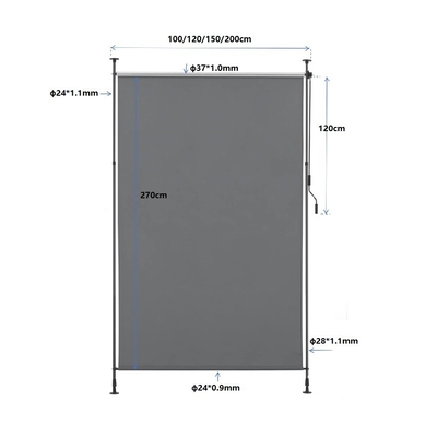 Verticale luifel 150*270cm met poedercoating voor privacy en zonnebescherming in donkergrijz
