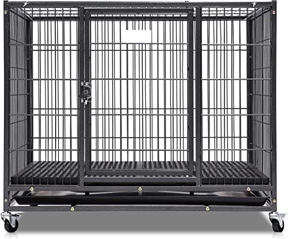 Grote honden zware metalen kennel en krat met vier wielen in zwart