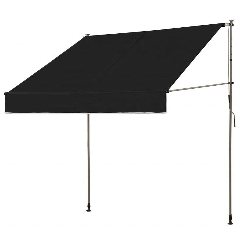 300x130cm Polyesterstof Buiten Balkon Clamp Markise met ijzeren frame in grijs/zwart
